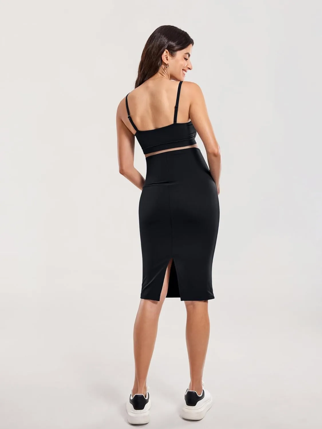 MOMANDA Women' s Maternity Skirt High Waist Midi Pencil Skirt with Slit Stretchy Pregnancy Casual