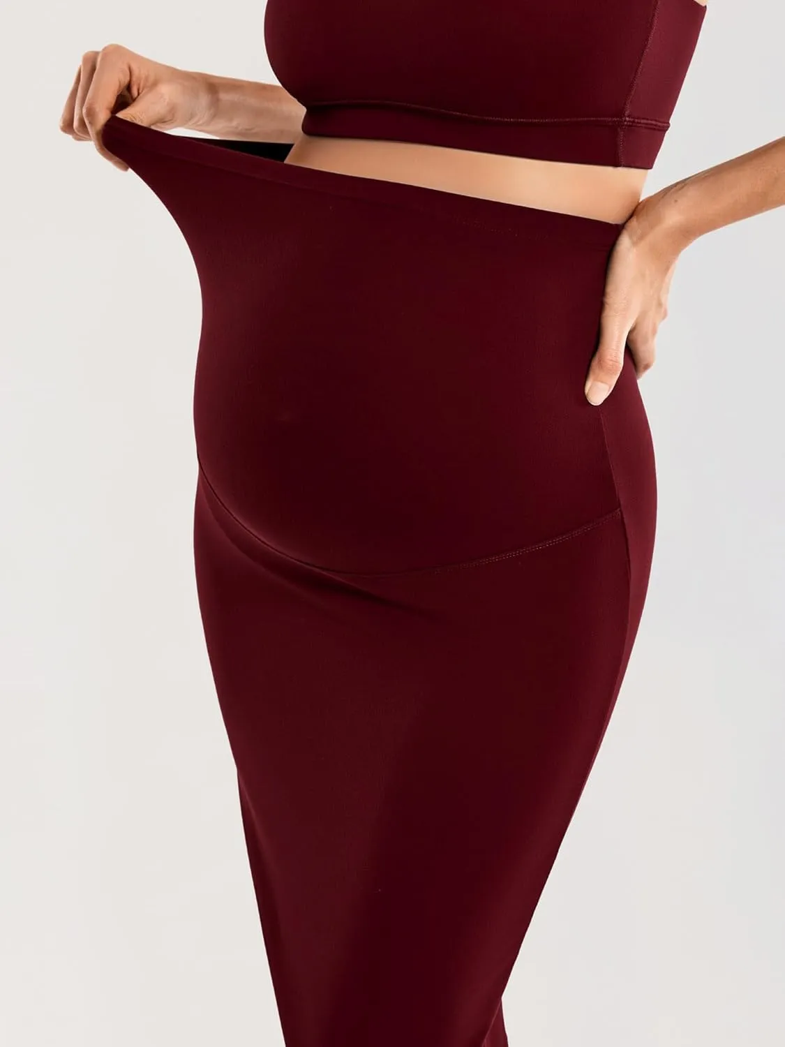 MOMANDA Women' s Maternity Skirt High Waist Midi Pencil Skirt with Slit Stretchy Pregnancy Casual