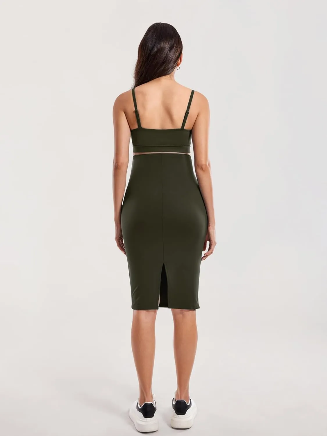 MOMANDA Women' s Maternity Skirt High Waist Midi Pencil Skirt with Slit Stretchy Pregnancy Casual