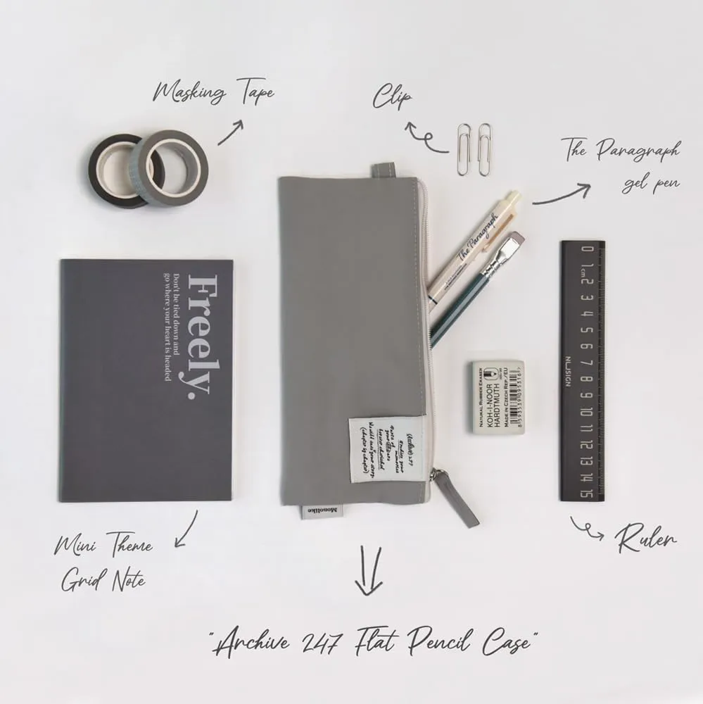 Monolike Archive 247 Flat Pen Case, Gray - Pencil Pouch, Portable Pencil Bag, Pencil Case, Office Pouch case, Pen case