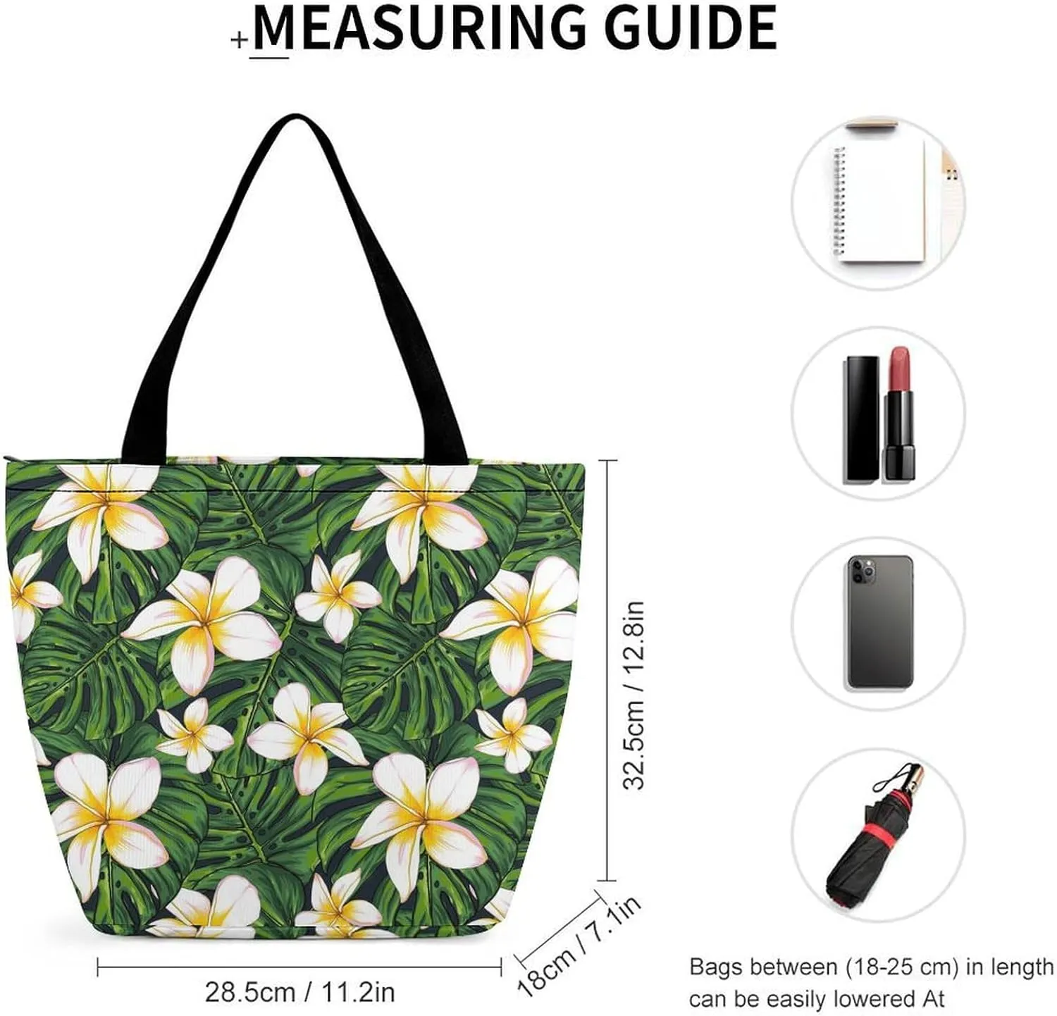 Monstera Green Leaf Frangipani Flowers Hobo Handbags With Zipper Women's Tote Handbags