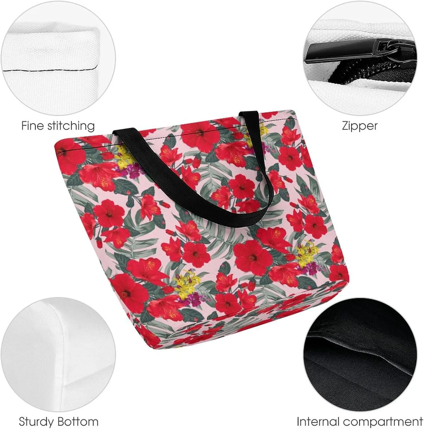 Monstera Green Leaf Frangipani Flowers Hobo Handbags With Zipper Women's Tote Handbags
