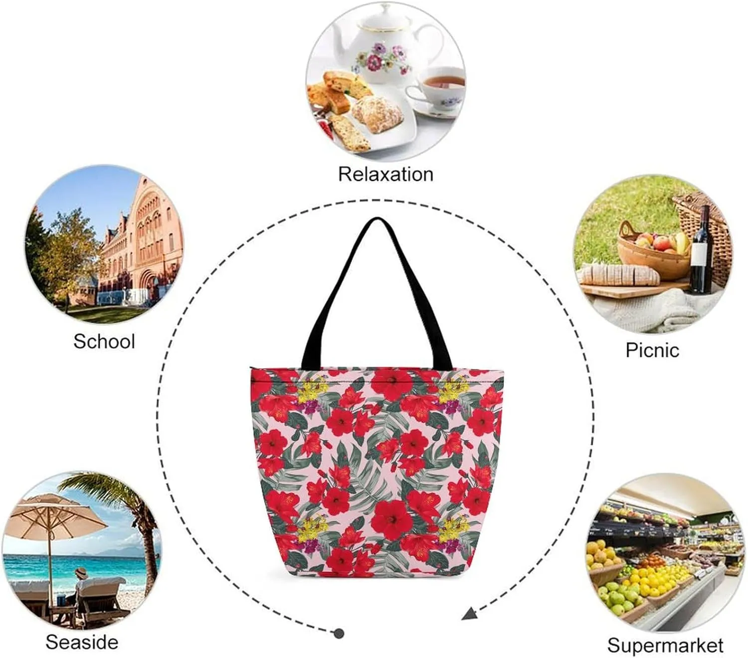 Monstera Green Leaf Frangipani Flowers Hobo Handbags With Zipper Women's Tote Handbags
