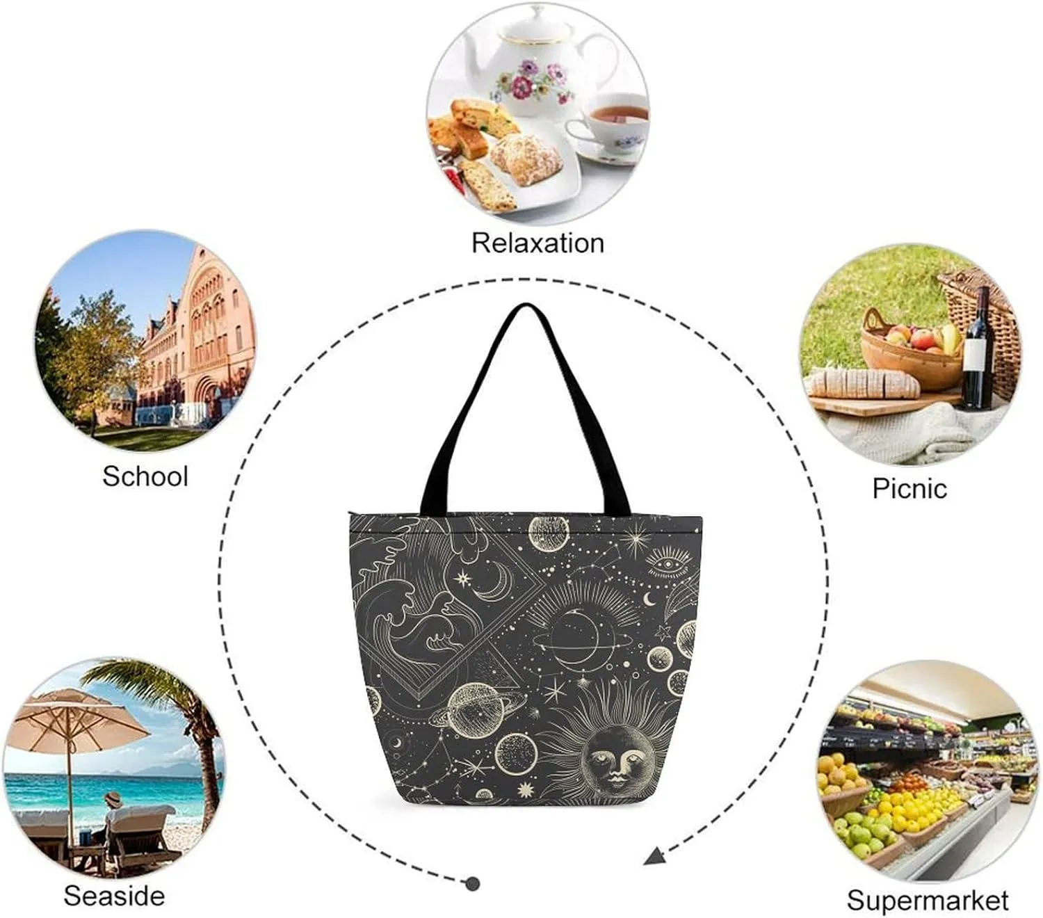 Multicolored Bright Faces Halloweens Hobo Handbags With Zipper Women's Tote Handbags