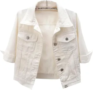 MYtodo Women's Colored Short Denim Jacket Seven-point Sleeve Jean Jacket Shawl Tops