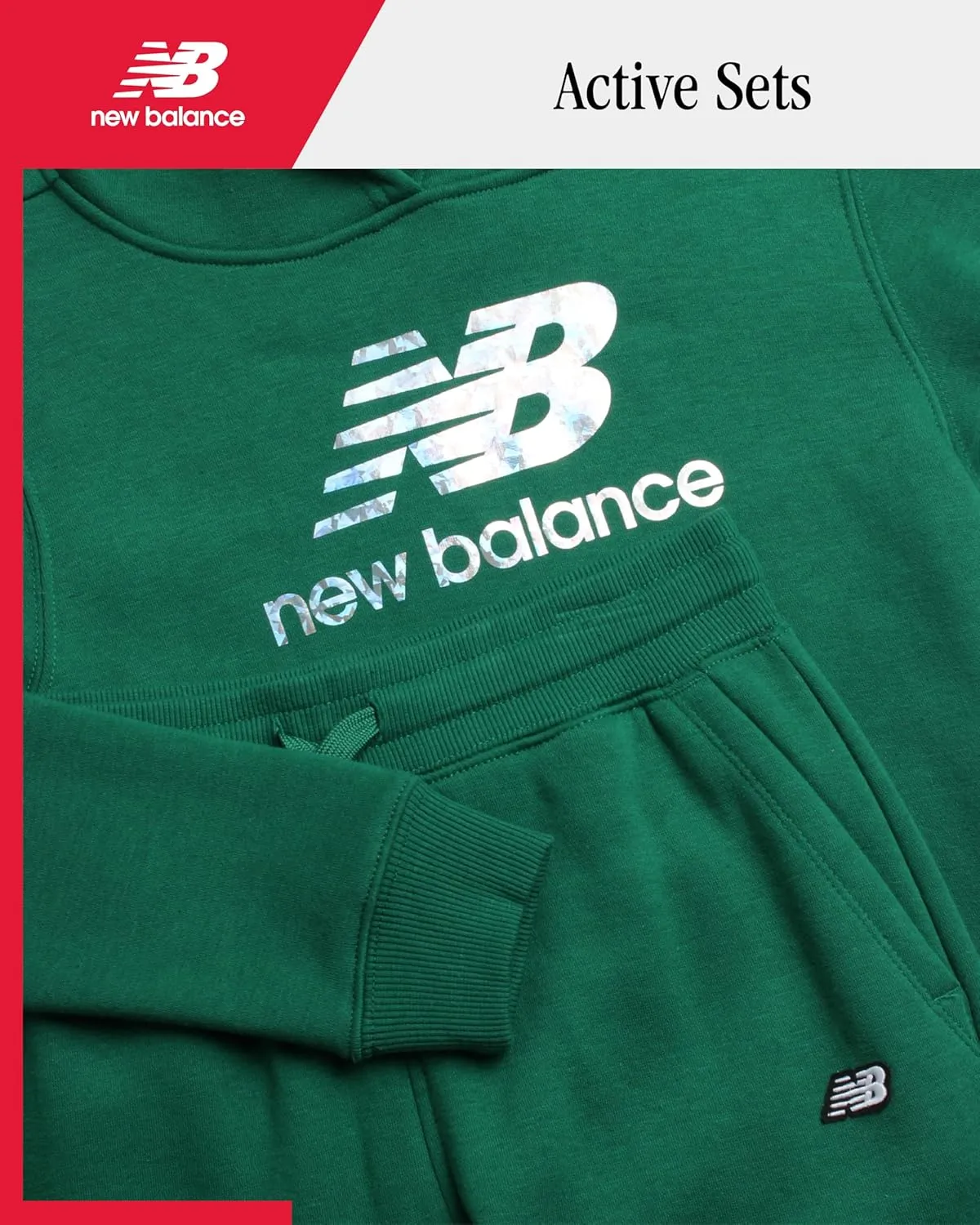 New Balance Girls' Jogger Set - 2 Piece Pullover Fleece Hoodie Sweatshirt and Jogger Sweatpants for Girls (Sizes: 5-16)