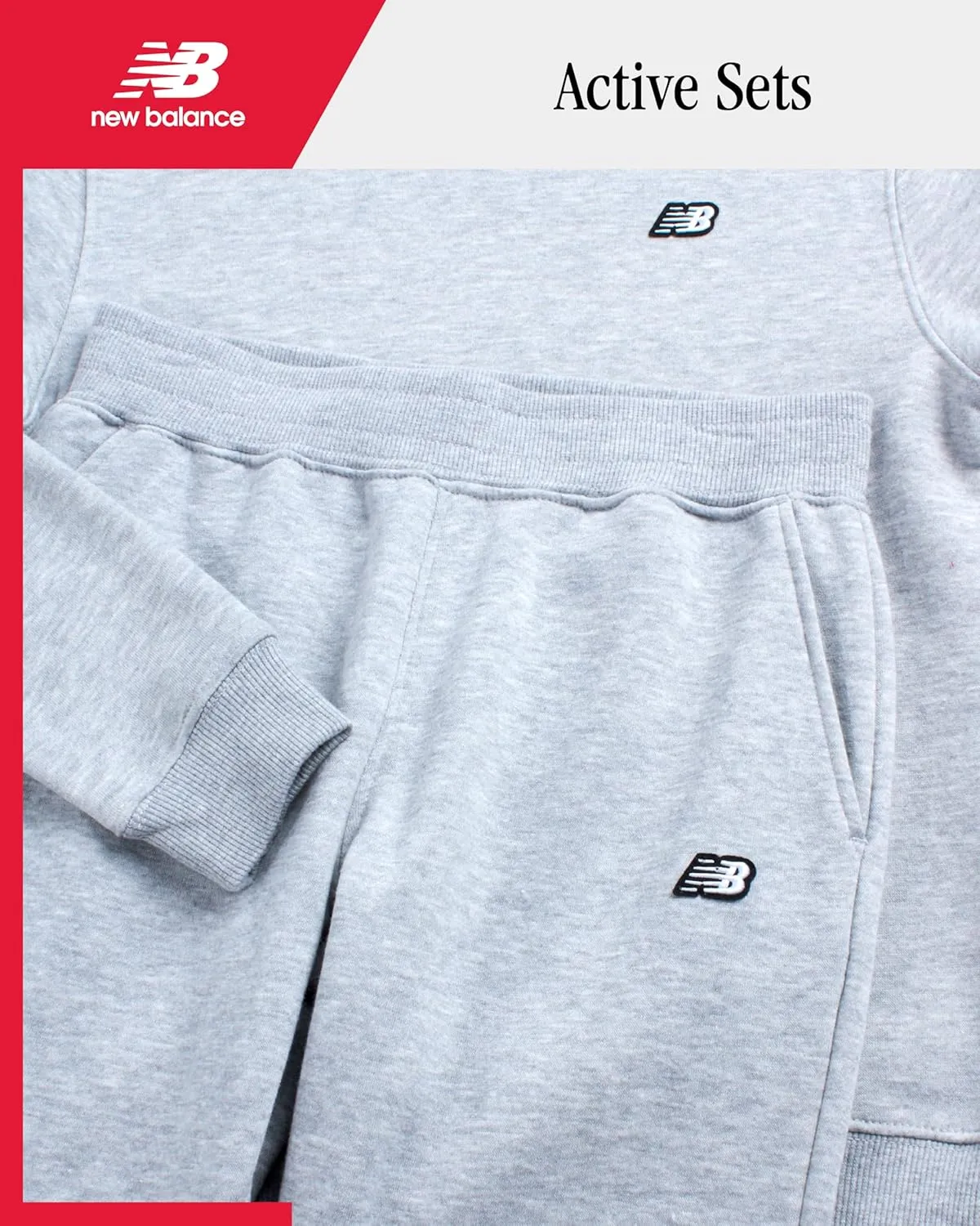 New Balance Girls' Jogger Set - 2 Piece Pullover Fleece Hoodie Sweatshirt and Jogger Sweatpants for Girls (Sizes: 5-16)