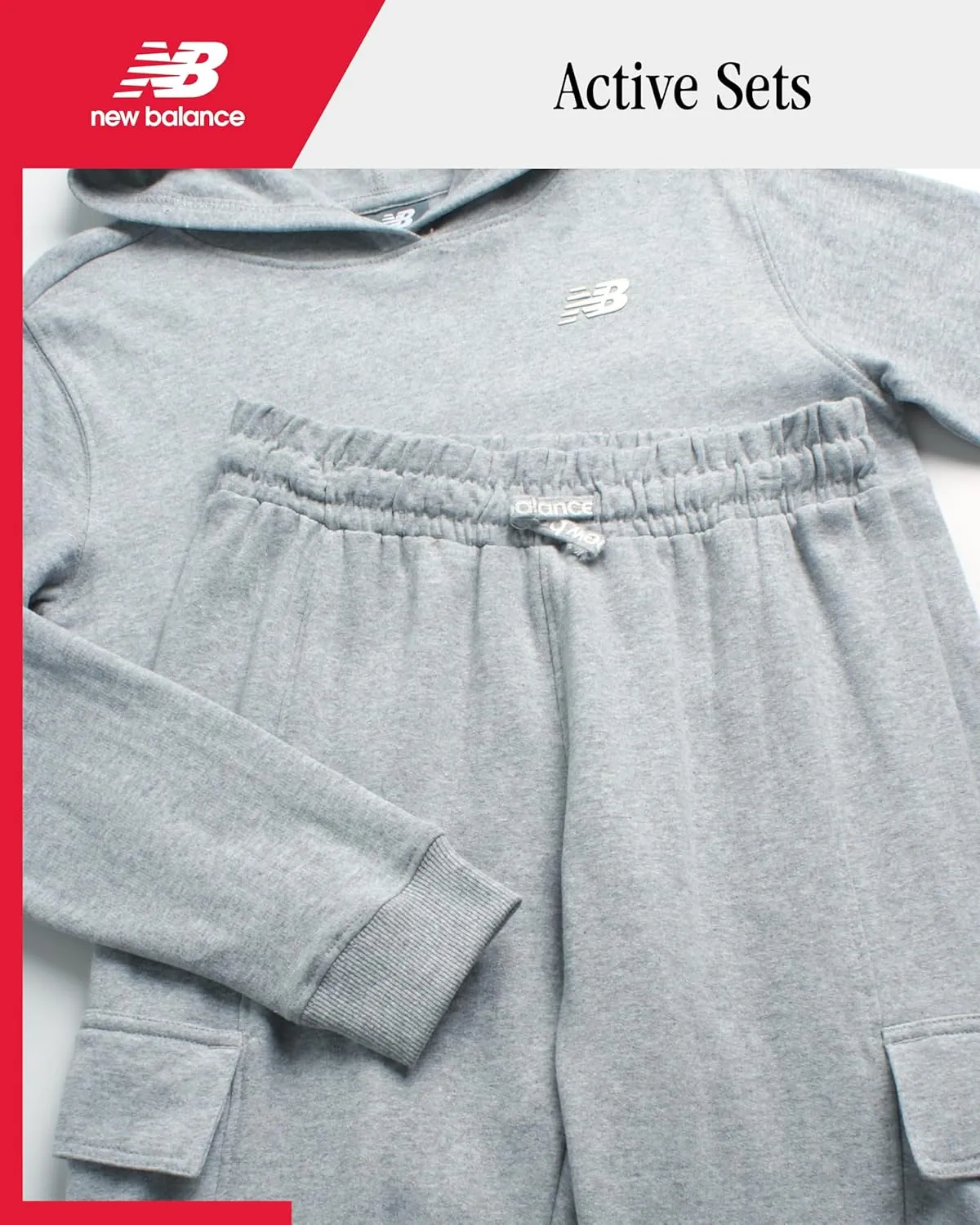 New Balance Girls' Jogger Set - 2 Piece Pullover Fleece Hoodie Sweatshirt and Jogger Sweatpants for Girls (Sizes: 5-16)