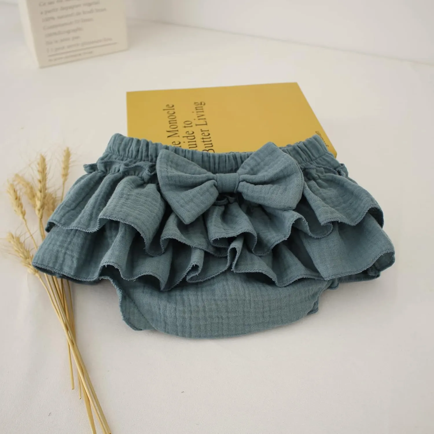 Newborn Baby Girl Cotton Skirts with Built-in Shorts Toddlers Ruffle Diaper Covers Infant Skorts with Bows Headband Set