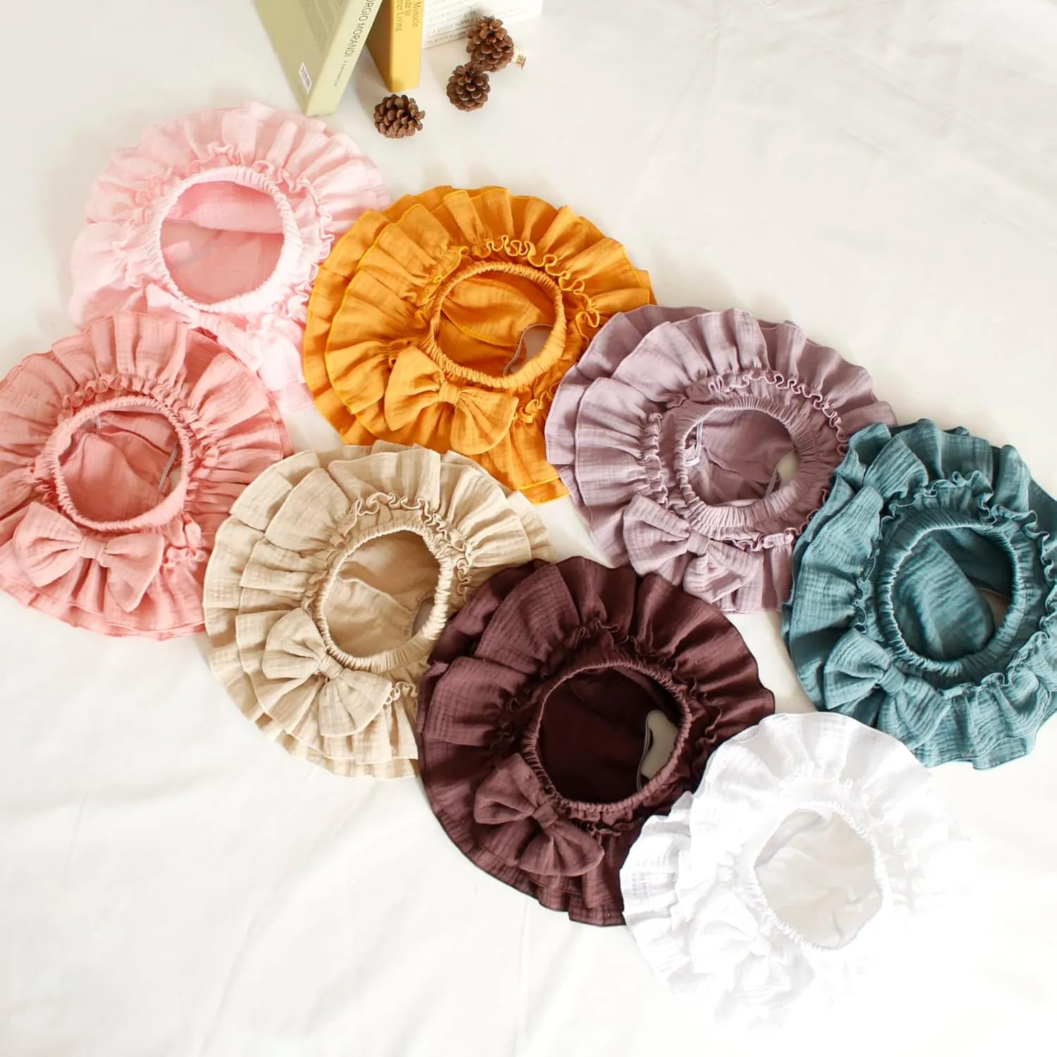 Newborn Baby Girl Cotton Skirts with Built-in Shorts Toddlers Ruffle Diaper Covers Infant Skorts with Bows Headband Set
