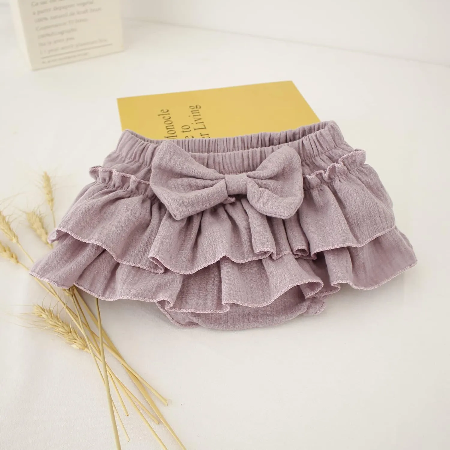 Newborn Baby Girl Cotton Skirts with Built-in Shorts Toddlers Ruffle Diaper Covers Infant Skorts with Bows Headband Set