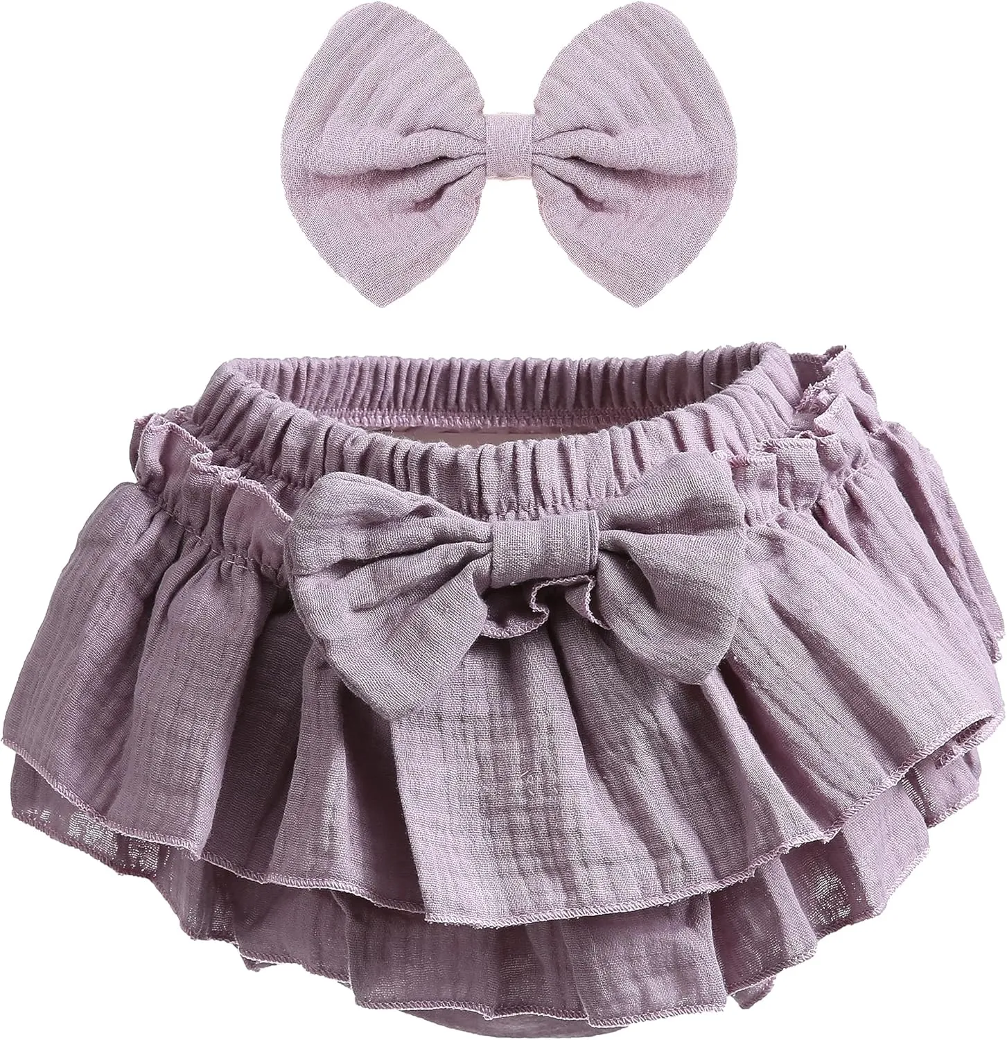 Newborn Baby Girl Cotton Skirts with Built-in Shorts Toddlers Ruffle Diaper Covers Infant Skorts with Bows Headband Set