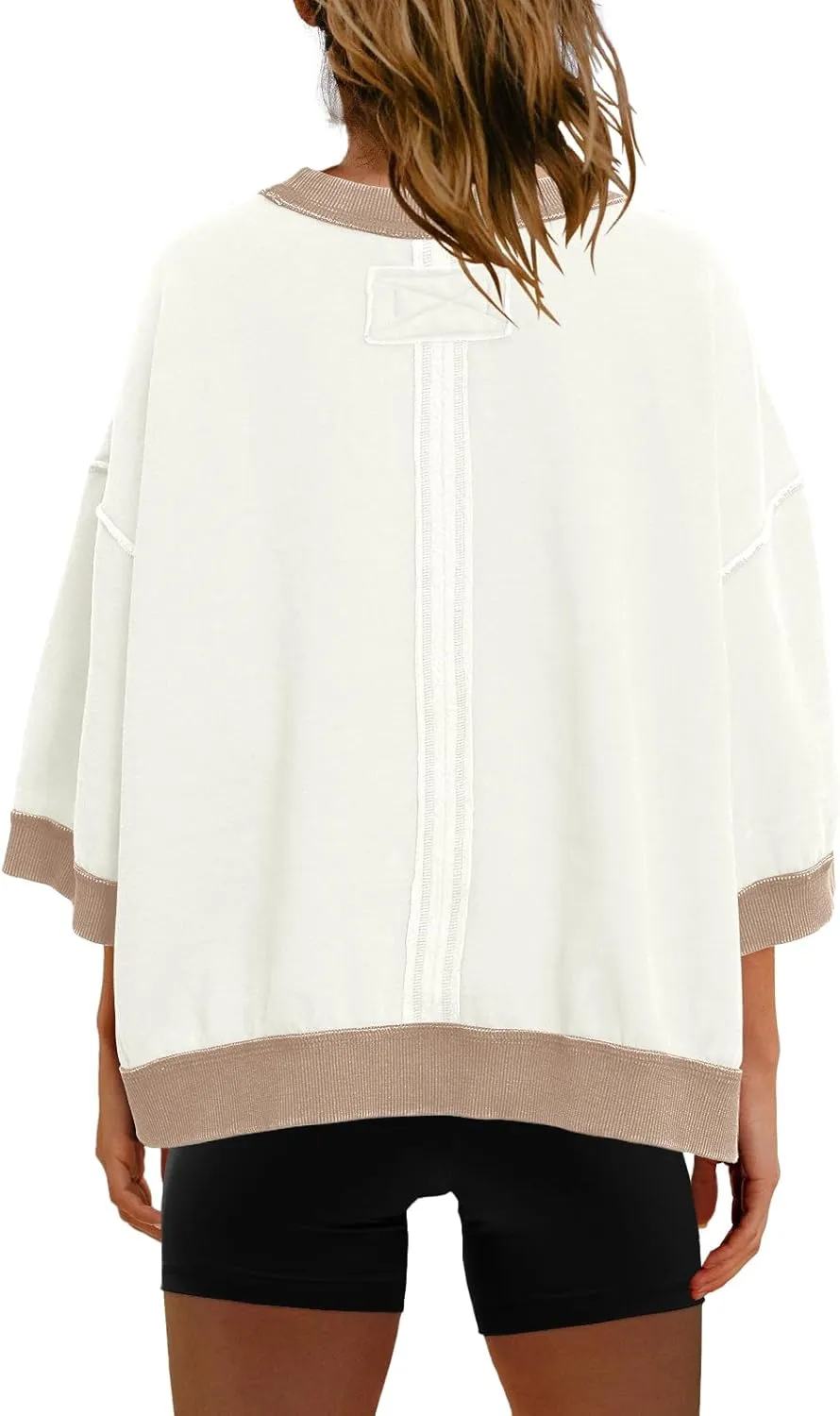 Nirovien Womens Oversized Sweatshirt 3/4 Sleeve Crewneck Sweatshirts Summer Color Block Pullover Tops