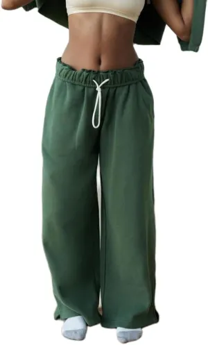 Nituyy Women Stripe Print Wide Leg Long Pants Casual Loose Drawstring Elastic Waist Pants High Rise Trousers with Pockets