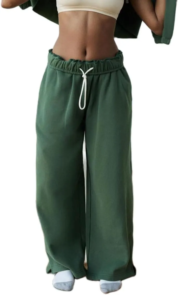 Nituyy Women Stripe Print Wide Leg Long Pants Casual Loose Drawstring Elastic Waist Pants High Rise Trousers with Pockets