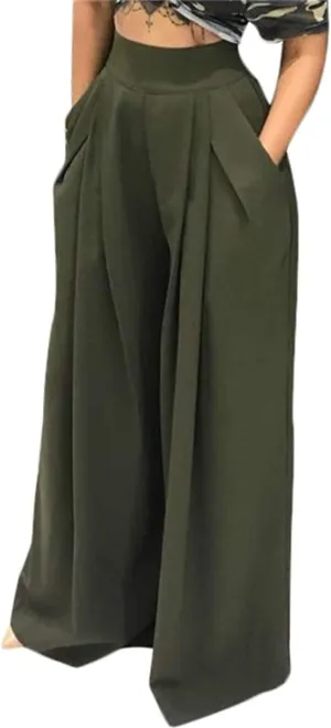 NRTHYE Womens Palazzo Long Pants High Waist Wide Leg Stretchy Loose Fit Casual Trousers with Pocket