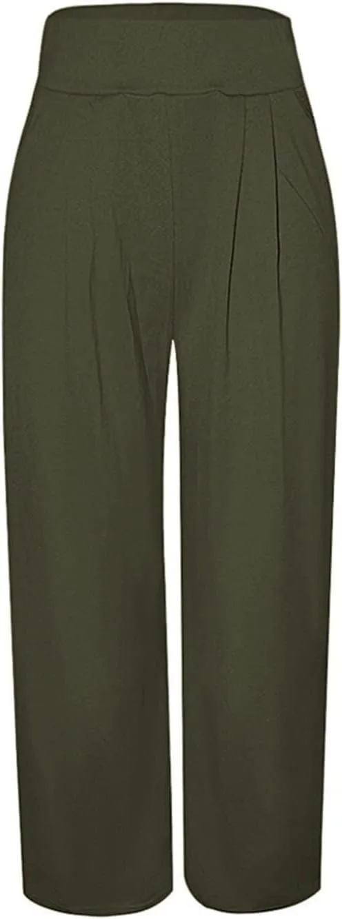 NRTHYE Womens Palazzo Long Pants High Waist Wide Leg Stretchy Loose Fit Casual Trousers with Pocket