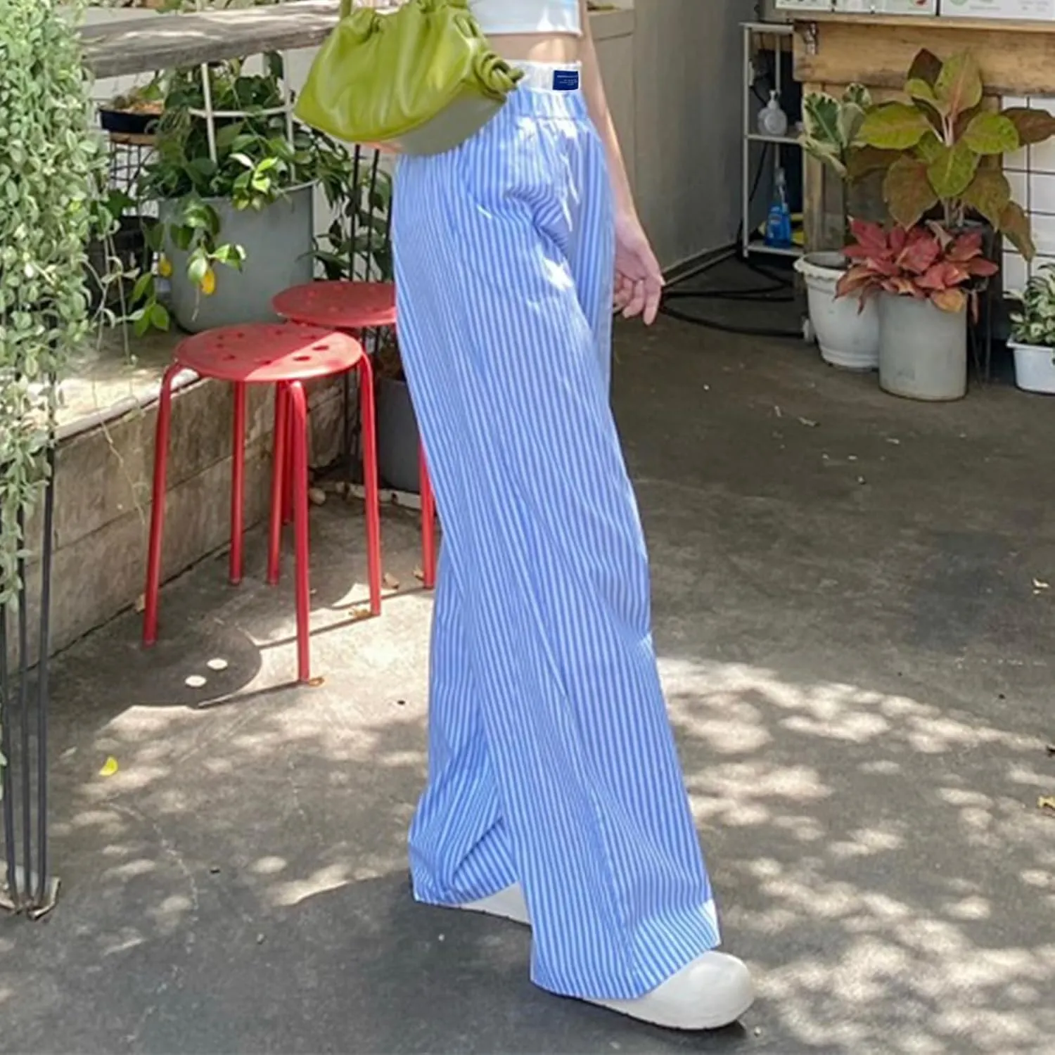 NUFIWI Women Y2k Lounge Pants High Waist Striped Printed Wide Leg Pants Summer Casual Going Out Pants with Pocket