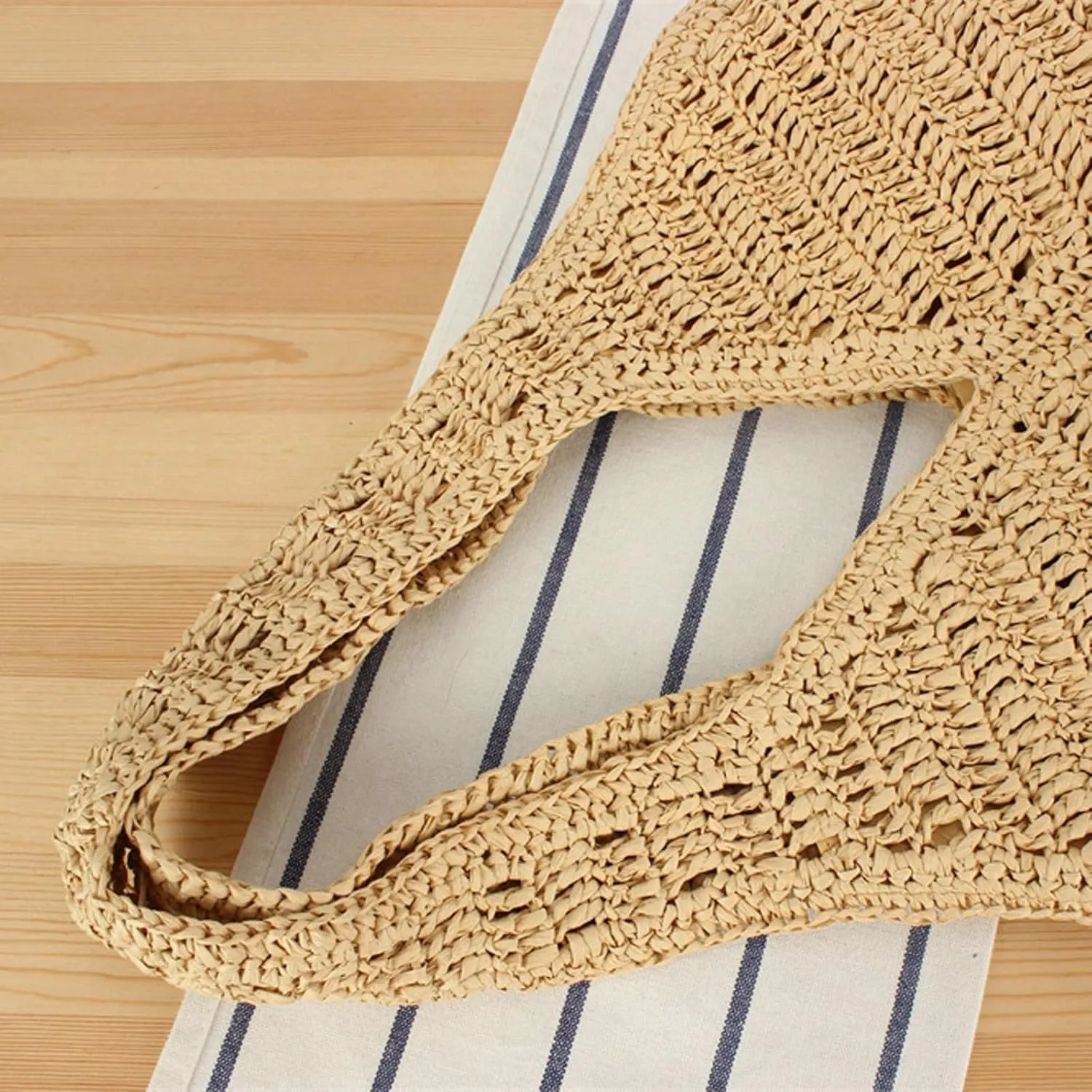 Obosoyo Summer Straw Tote Bag Women Paper Rope Weave Beach Vacation Shoulder Bag