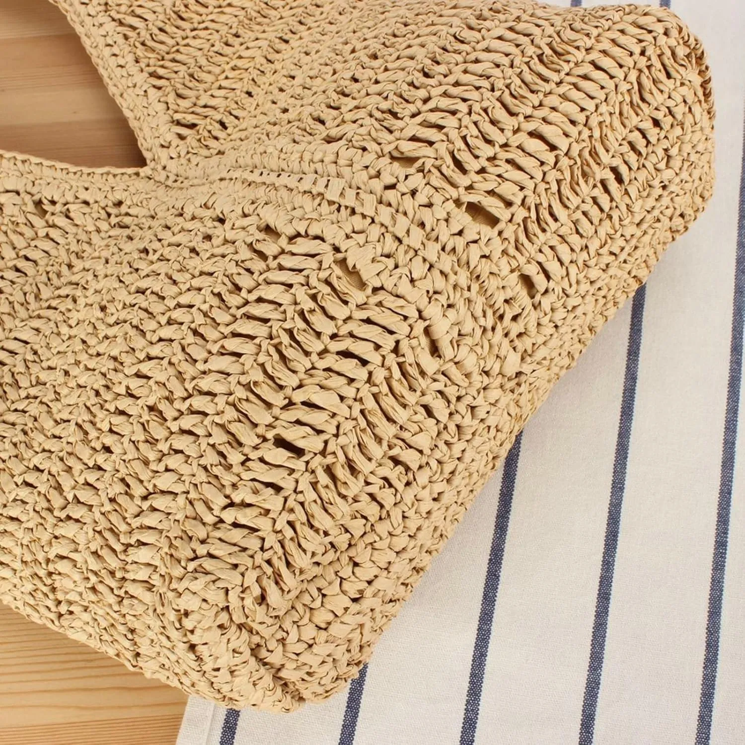 Obosoyo Summer Straw Tote Bag Women Paper Rope Weave Beach Vacation Shoulder Bag