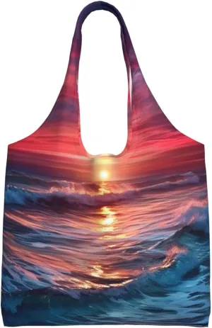 Ocean Tide At Warm Twilight Large Tote Bag For Women, Heavy Duty Foldable Shopping Tote Bag Shoulder Bag For Work Beach Travel