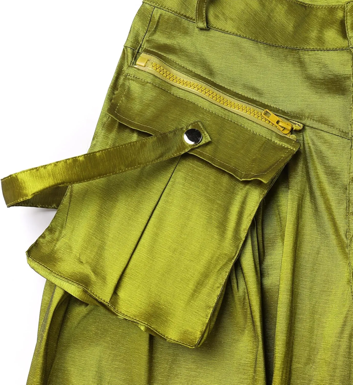 ODIZLI Women's High Rise Wide Leg Satin Cargo Pants Flowy Trousers with Pockets Palazzo Pants Y2K Hip Hop Pants