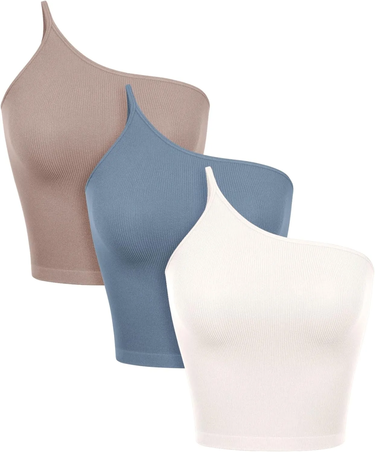 ODODOS One Shoulder Crop Cami Tank for Women Seamless Ribbed Asymmetric Cropped Tops