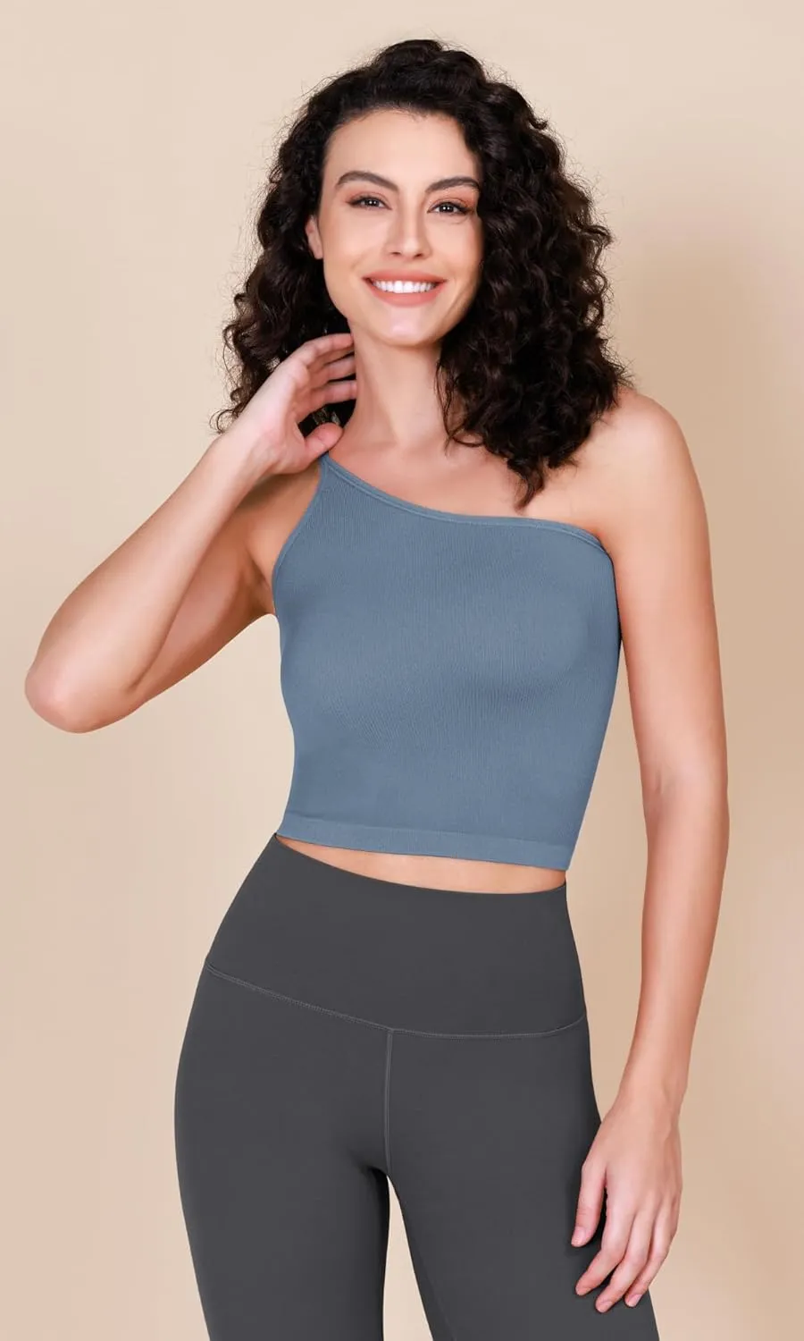 ODODOS One Shoulder Crop Cami Tank for Women Seamless Ribbed Asymmetric Cropped Tops