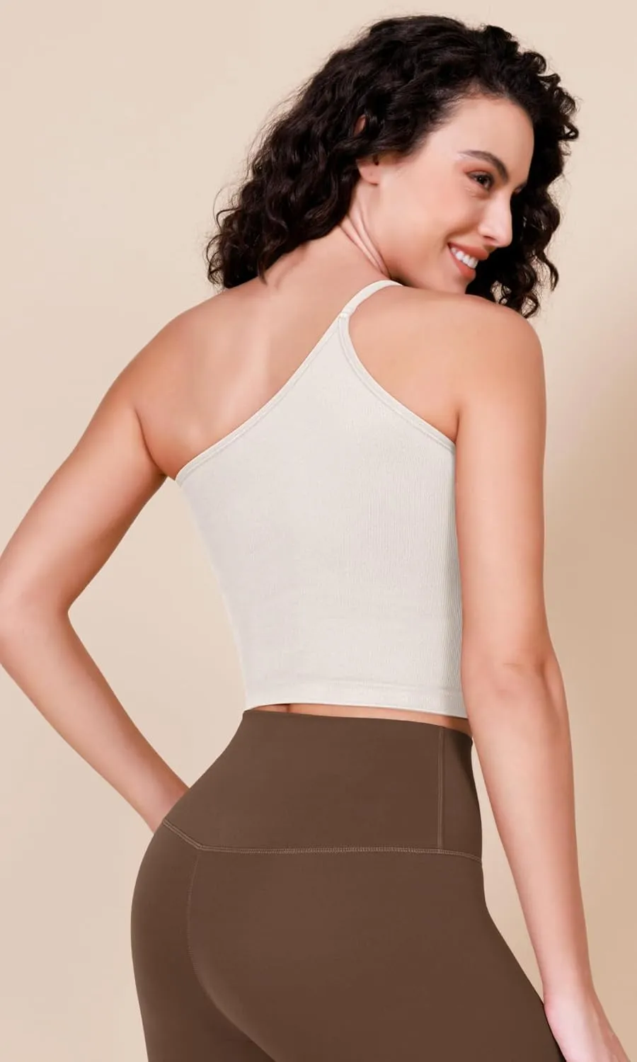 ODODOS One Shoulder Crop Cami Tank for Women Seamless Ribbed Asymmetric Cropped Tops