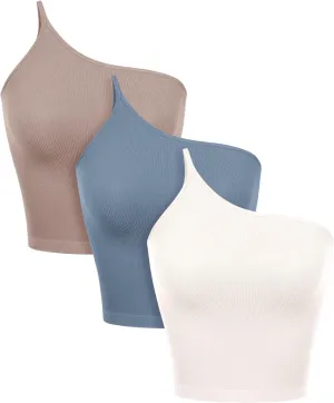ODODOS One Shoulder Crop Cami Tank for Women Seamless Ribbed Asymmetric Cropped Tops
