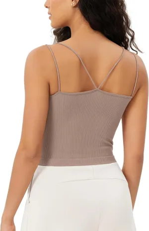ODODOS Women's Crop Seamless Double Straps Cropped Tank Tops V Back Ribbed Camisole