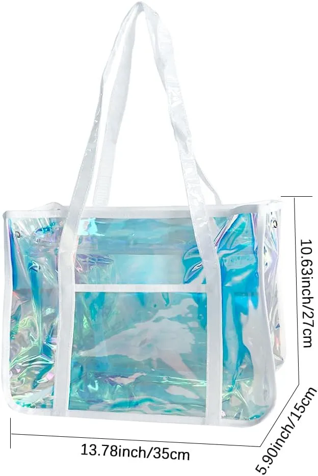 ONEART Holographic Clear Tote Bags, Waterproof Shoulder Bag, Clear Tote Bag with Zipper, Unisex Handbag