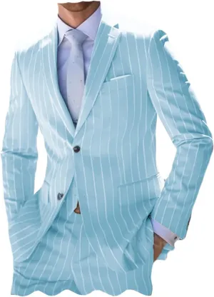 ORBITRAY Men's Pinstripe Suits 2 Pieces Notch Lapel Regular Fit Tuxedos Groomsmen for Wedding (Blazer Pants)