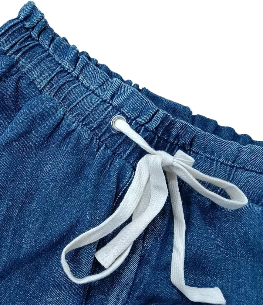 Oversize Baggy Cargo Jeans for Women High Waist String Denim Joggers Loose Wide Leg Pants with Tie Bow Pockets