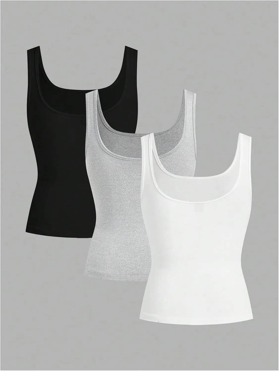 OYOANGLE Women's 3 Pack Scoop Neck Tank Tops Basic Solid Sleeveless Ruched Top Undershirts