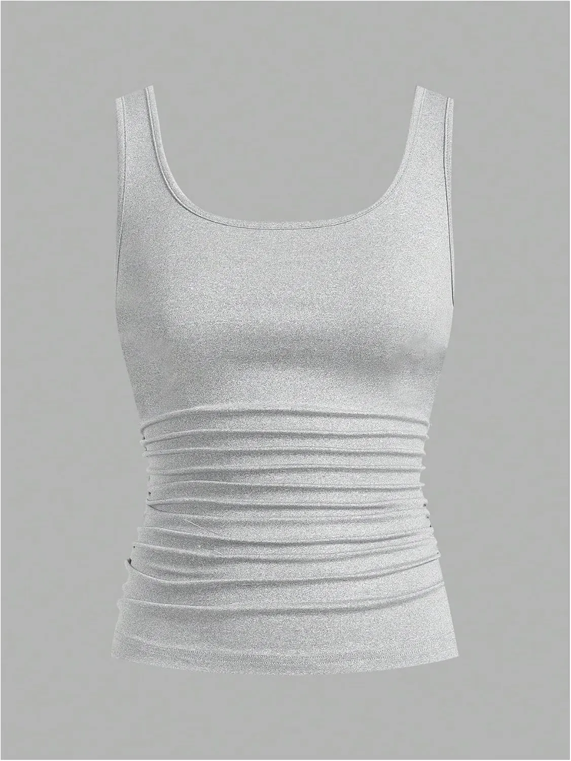 OYOANGLE Women's 3 Pack Scoop Neck Tank Tops Basic Solid Sleeveless Ruched Top Undershirts