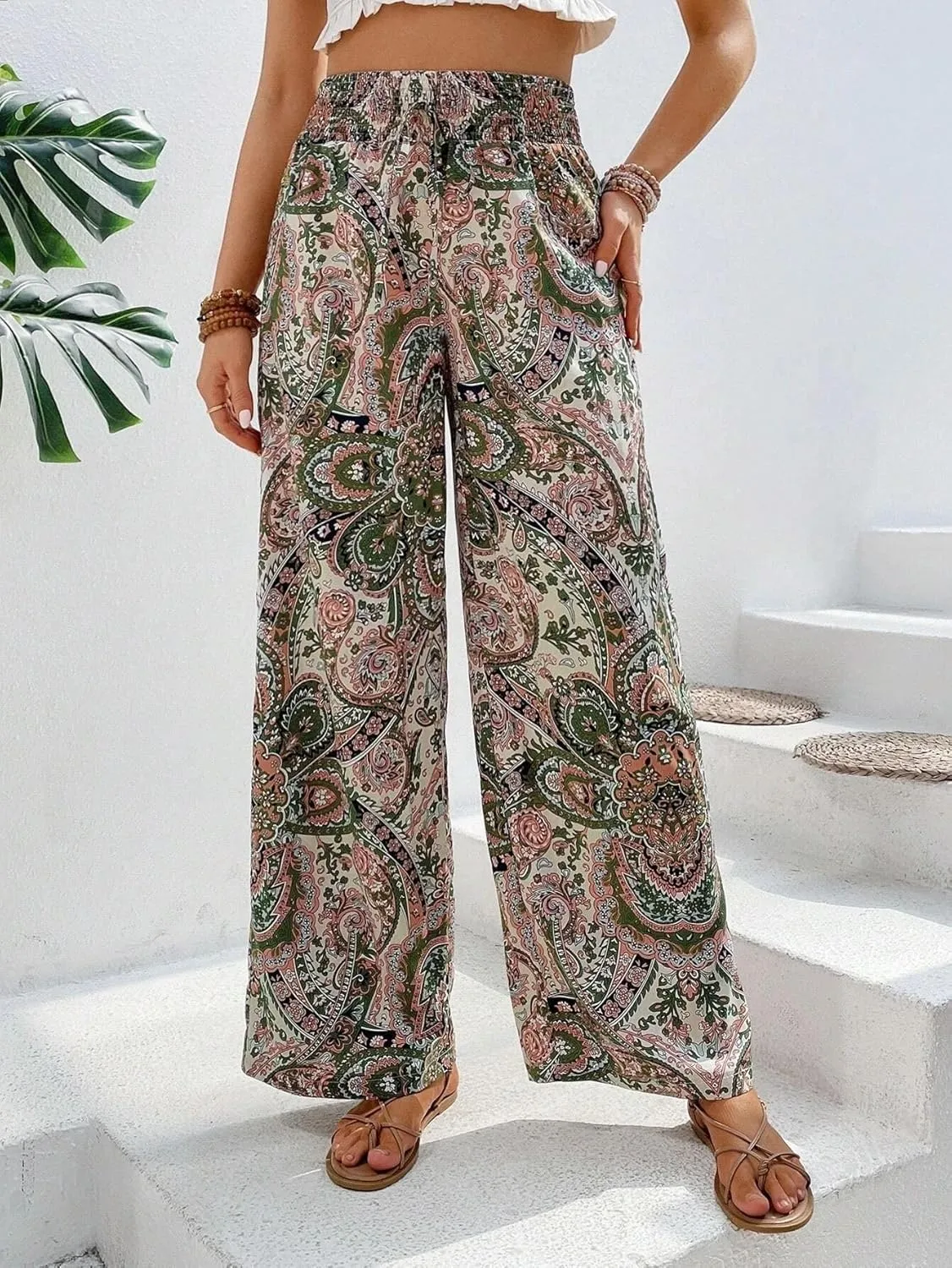 Palazzo Pants for Women 2024 High Waisted Boho Casual Loose Summer Wide Leg Pants