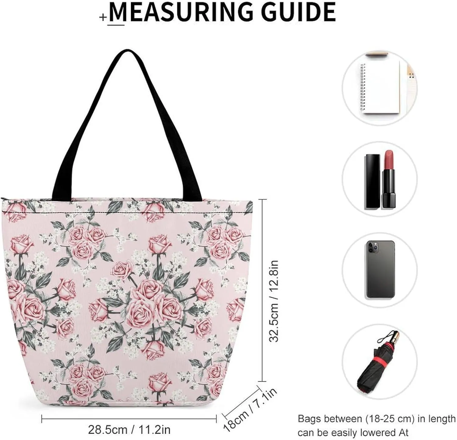 Pink Rose Orchid Lily Flowers Hobo Handbags With Zipper Women's Tote Handbags