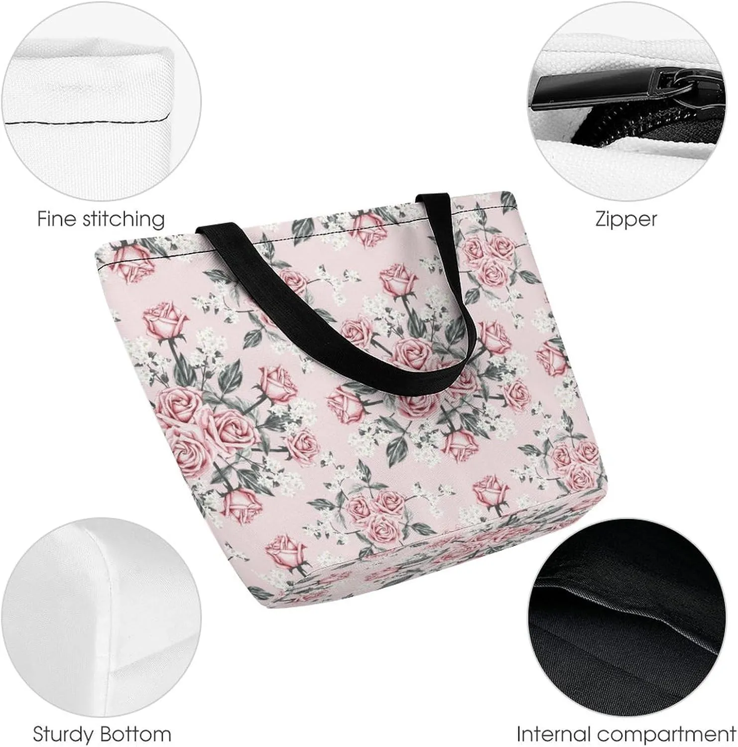 Pink Rose Orchid Lily Flowers Hobo Handbags With Zipper Women's Tote Handbags