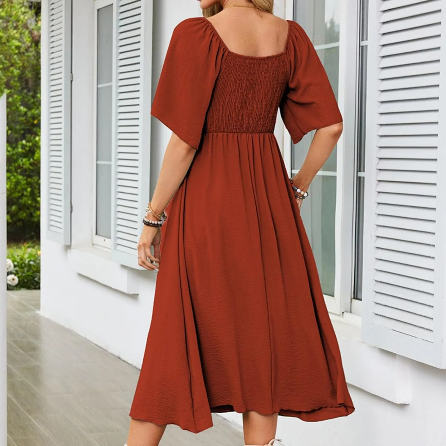 Plus Size Dresses for Curvy Women Summer Casual Deep V Neck Elegant Bow Tie Ruffle Sleeves Flowy A-Line Midi Dress