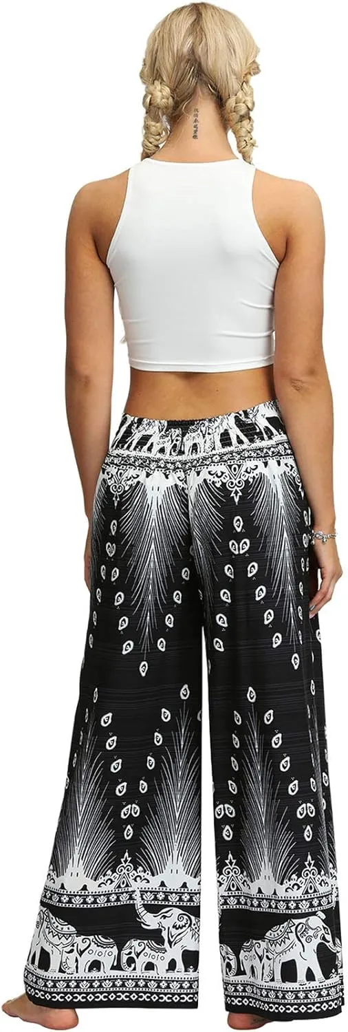 PNKJ Womens Slit Wide Leg Pants-Casual Hippie Bohemian Pilate Beach Boho Baggy Yoga Pants