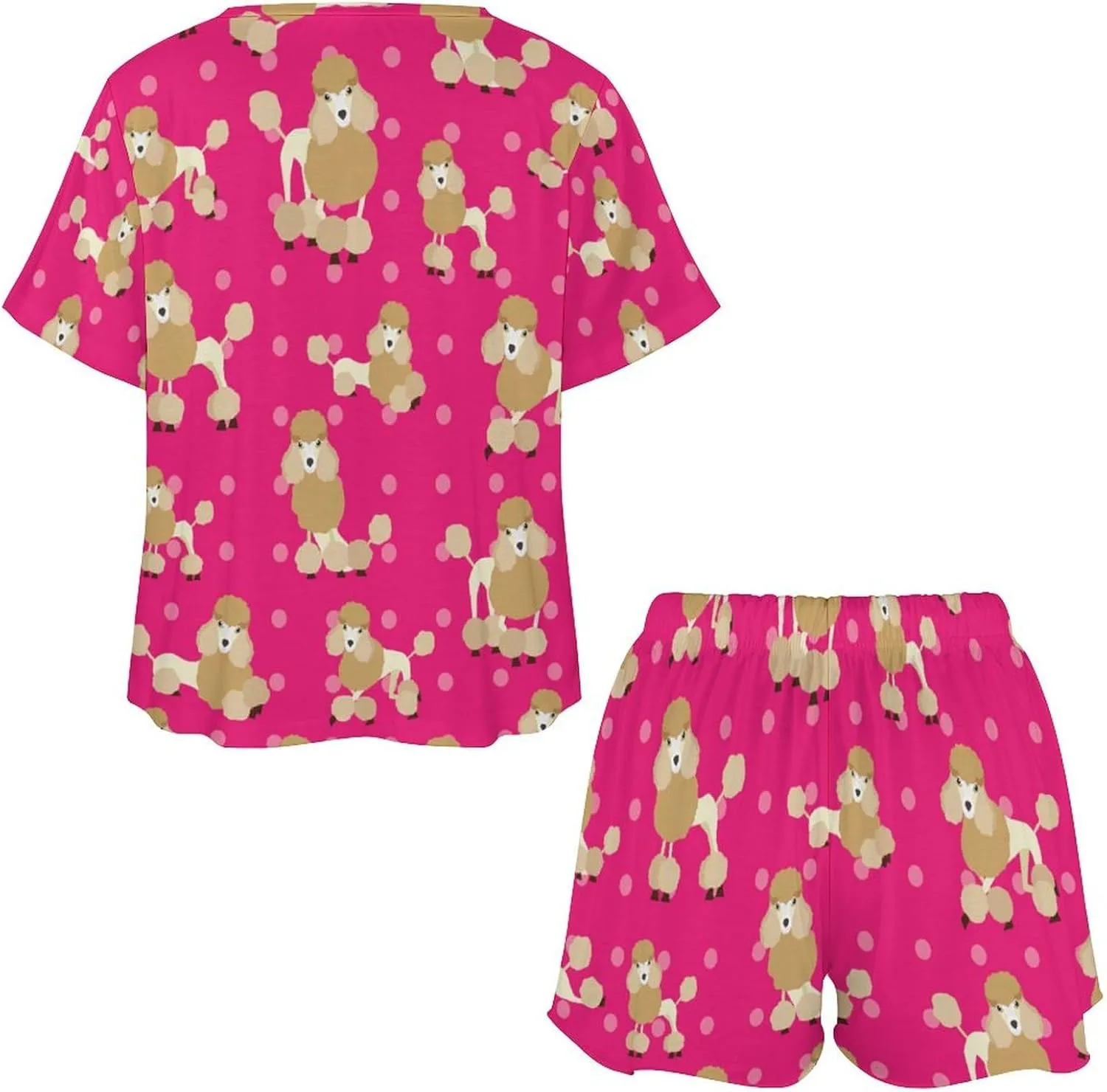 Poodle Dog Womens Pajamas Set Loungewear Short Sleeve Sleepwear PJ