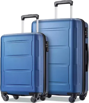 Portable Luggage Set of 2 Expandable Suitcases Carry On Luggage Abs Lightweight Luggage Cases with TSA Lock Suitcases with Wheels 20" 28" Exquisite (Blue)