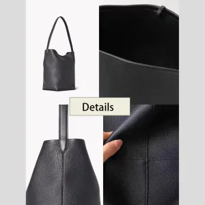 Premium Genuine Leather Bucket Tote Bag for Women - Large Shoulder Tote Handbag