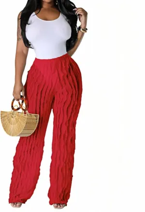 PRIVIMIX Women High Waist Sexy See Through Ruffle Wide Leg Palazzo Pants Stretchy Tassel Long Sheer Mesh Trousers