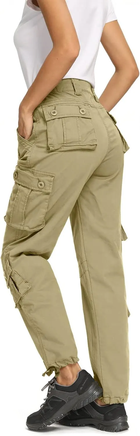Raroauf Women's Causal Cotton Cargo Pants Military Combat Workwear Capri Pants with 8 Pockets