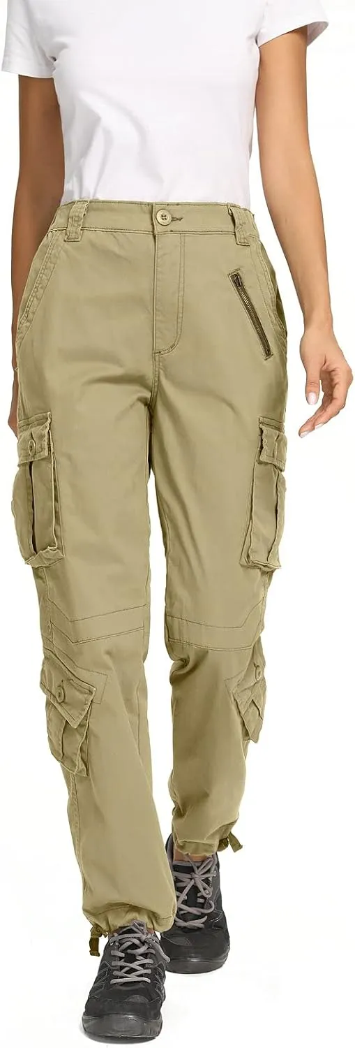 Raroauf Women's Causal Cotton Cargo Pants Military Combat Workwear Capri Pants with 8 Pockets