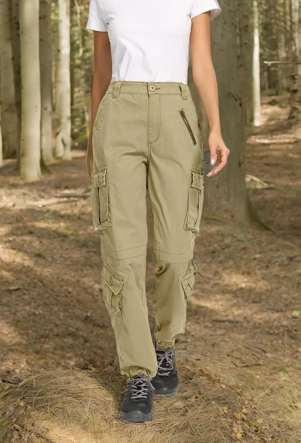 Raroauf Women's Causal Cotton Cargo Pants Military Combat Workwear Capri Pants with 8 Pockets