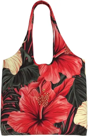 Red Hibiscus Large Tote Bag For Women, Heavy Duty Foldable Shopping Tote Bag Shoulder Bag For Work Beach Travel