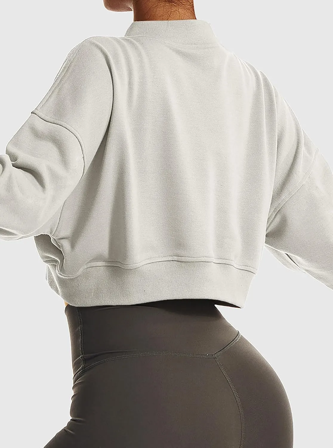 Remidoo Women's V Neck Cropped Sweatshirt Long Sleeve Loose Fit Drop Shoulder Pullover Top